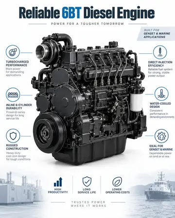 Cummins-Type 6BT Diesel Engine for Genset & Marine (80-210 HP)